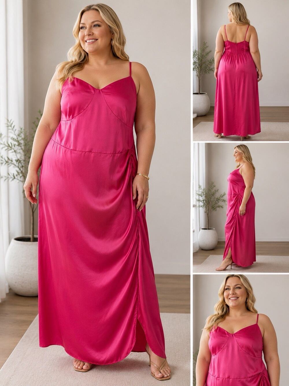 Reformation Marguerite Silk Dress Plus Size 24 Hot Pink Midi